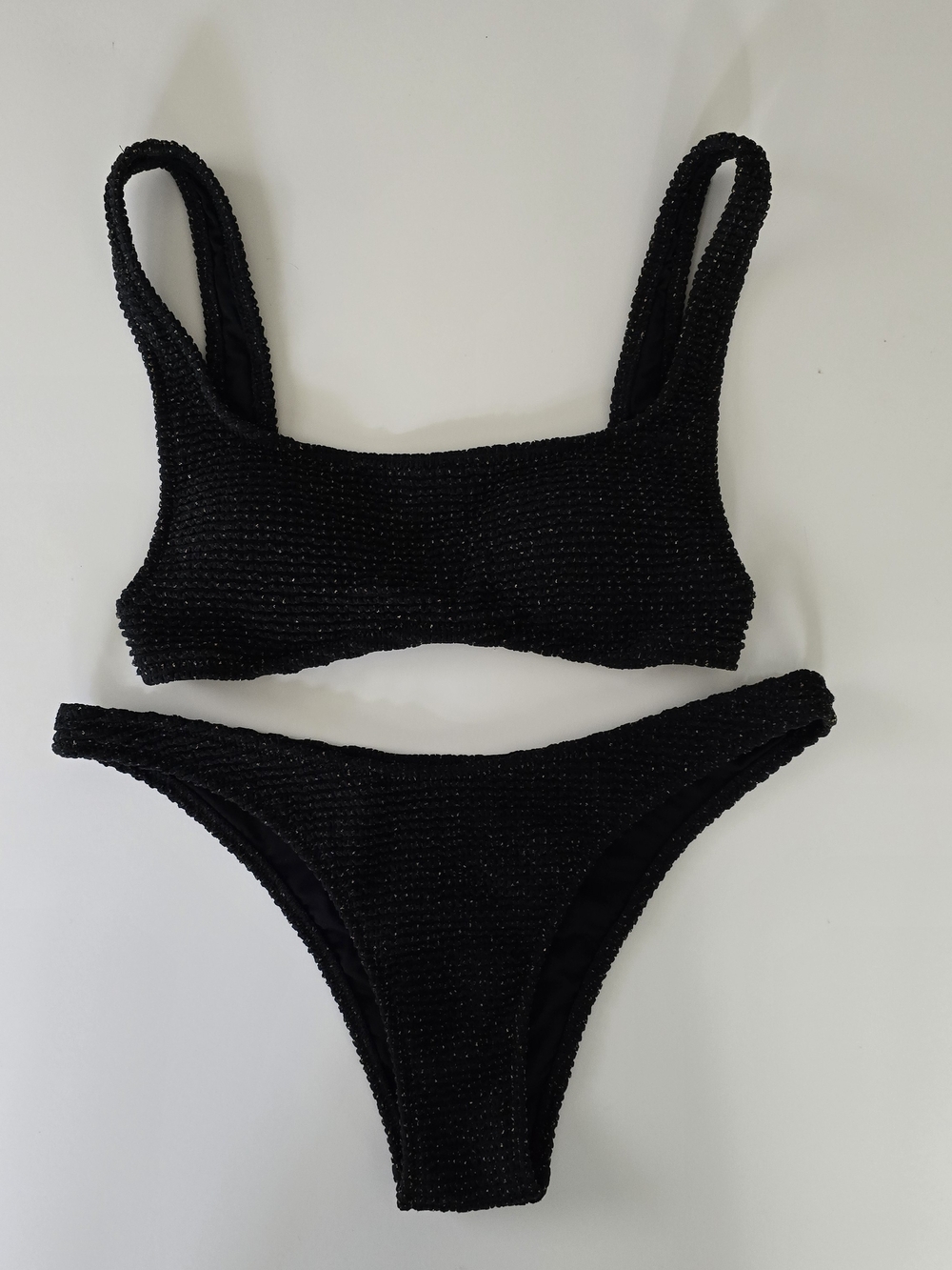 aerie Black Scoop Bikini Top with Gold Metallic Threading